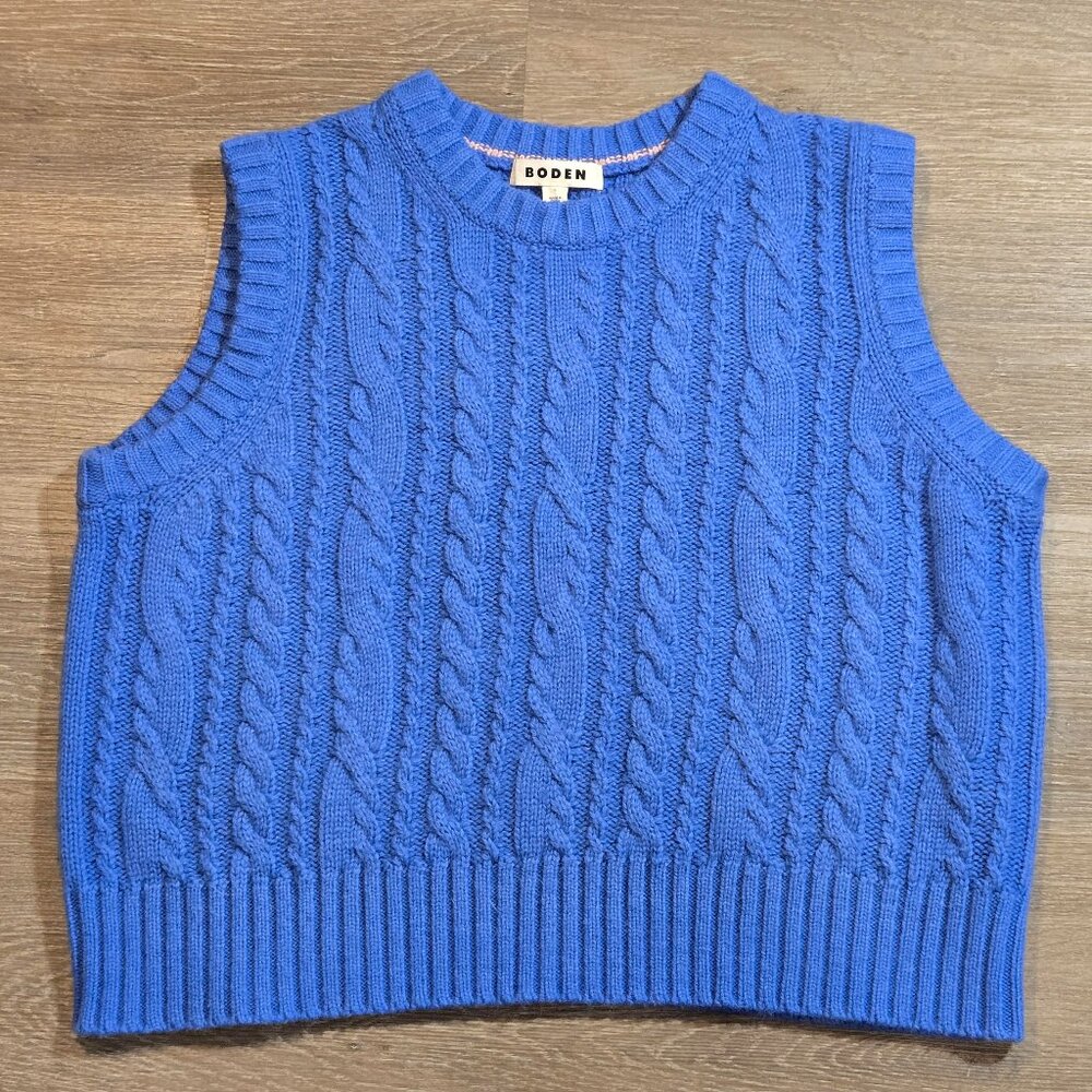 Boden Cable Knit Sleeveless Sweater Vest in Bright Blue